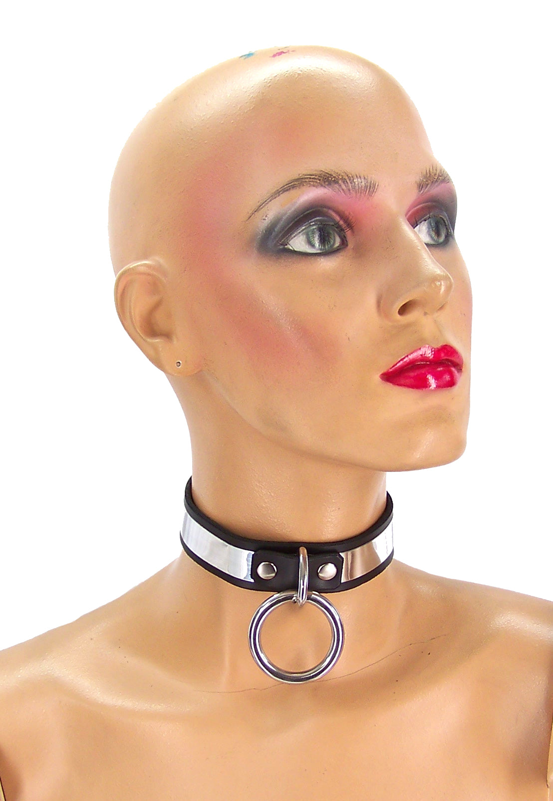 Leather Metal Band Single Ring Bondage Collar