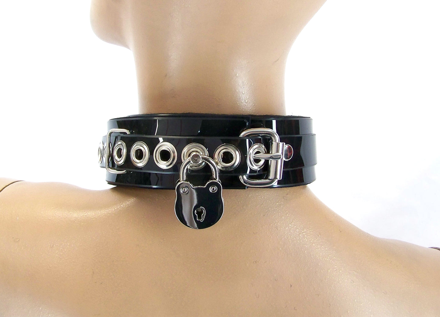 Classic Locking Lined PVC Bondage Collar