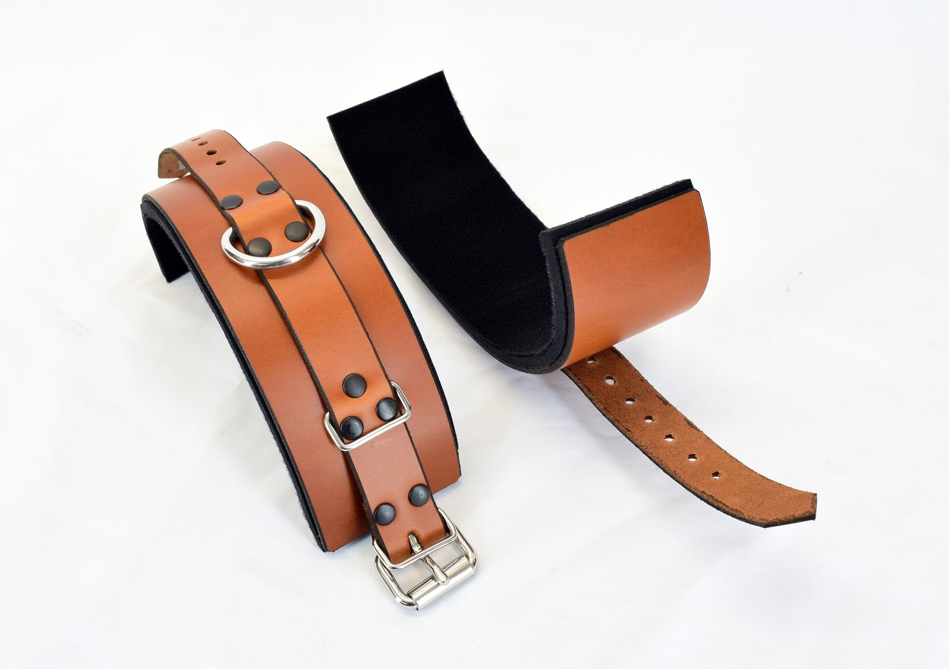 Brown Leather Wrist Bondage Cuffs
