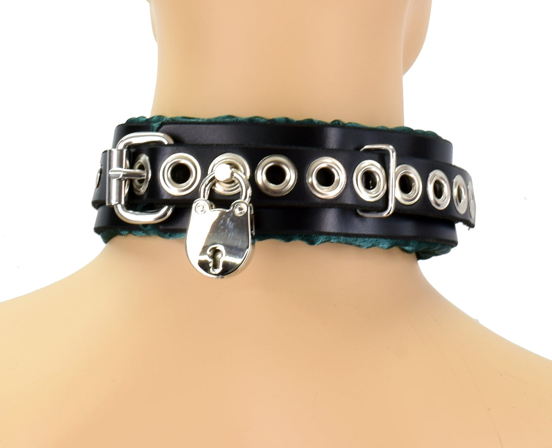Locking Green Satin Padded Collar