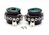 Locking Green Satin Lined Leather Wrist Bondage Cuffs