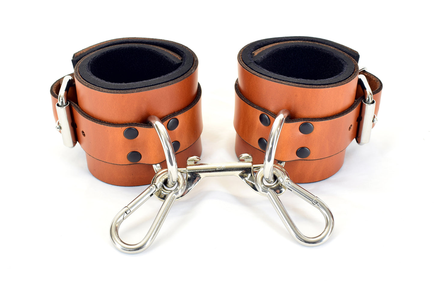 Lined Brown Leather Ankle Bondage Cuffs