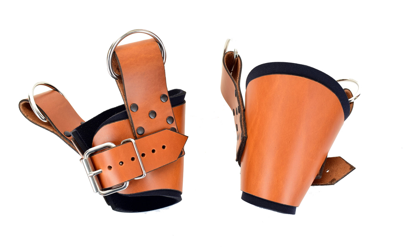 Padded Brown Leather Ankle Suspension Cuffs