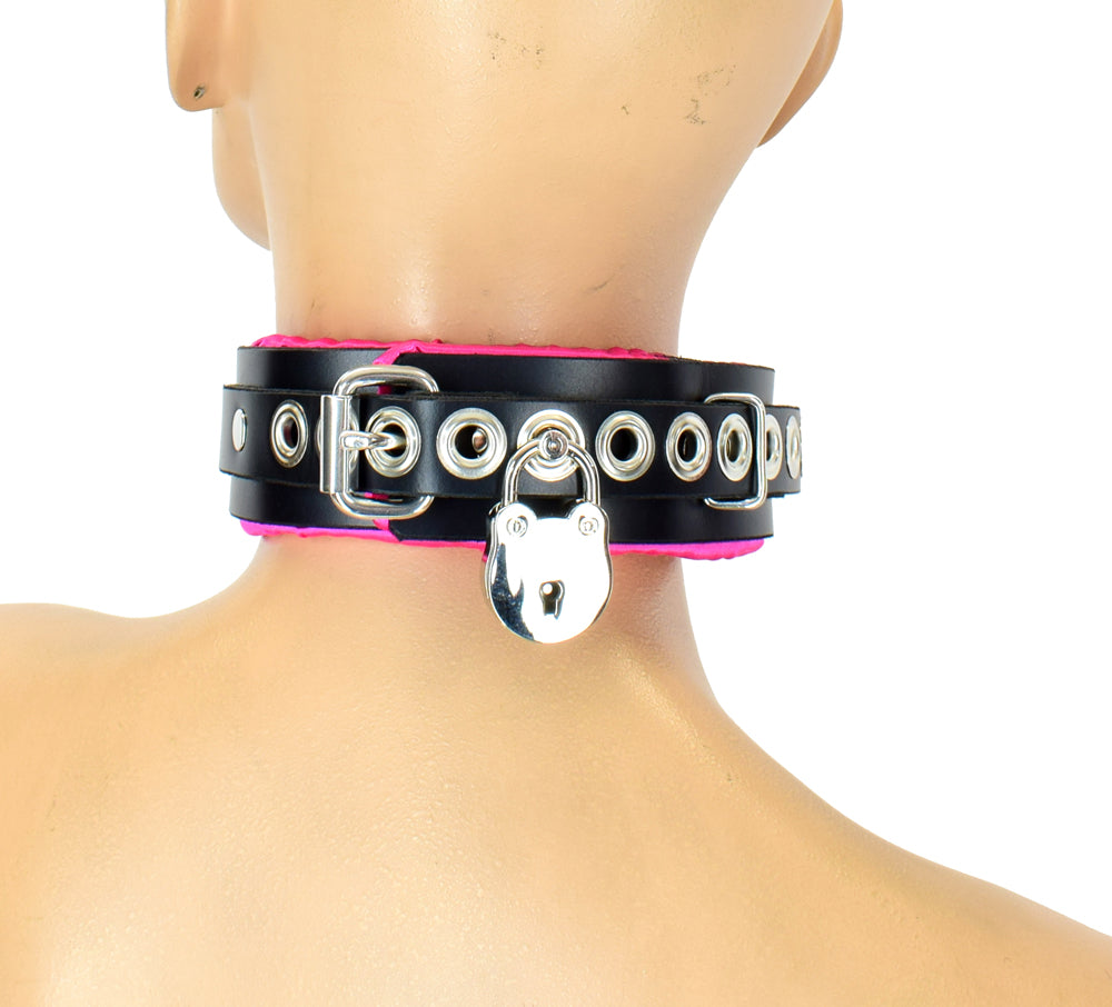 Locking Pink Satin Padded Collar