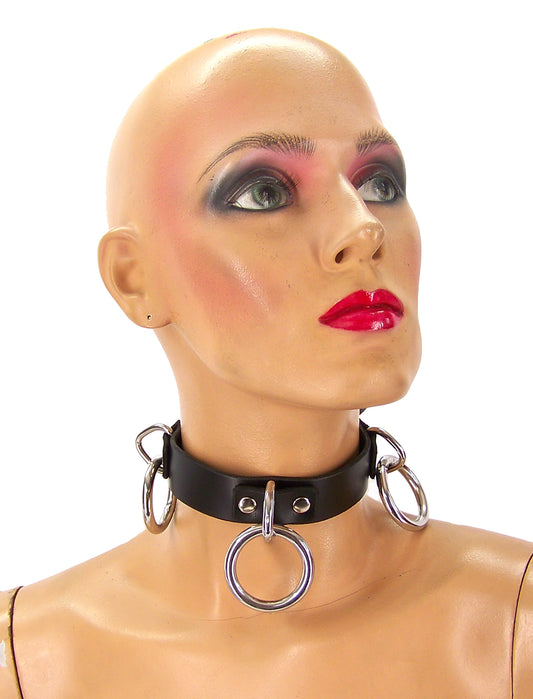 Classic Triple Ring Leather Bondage Collar