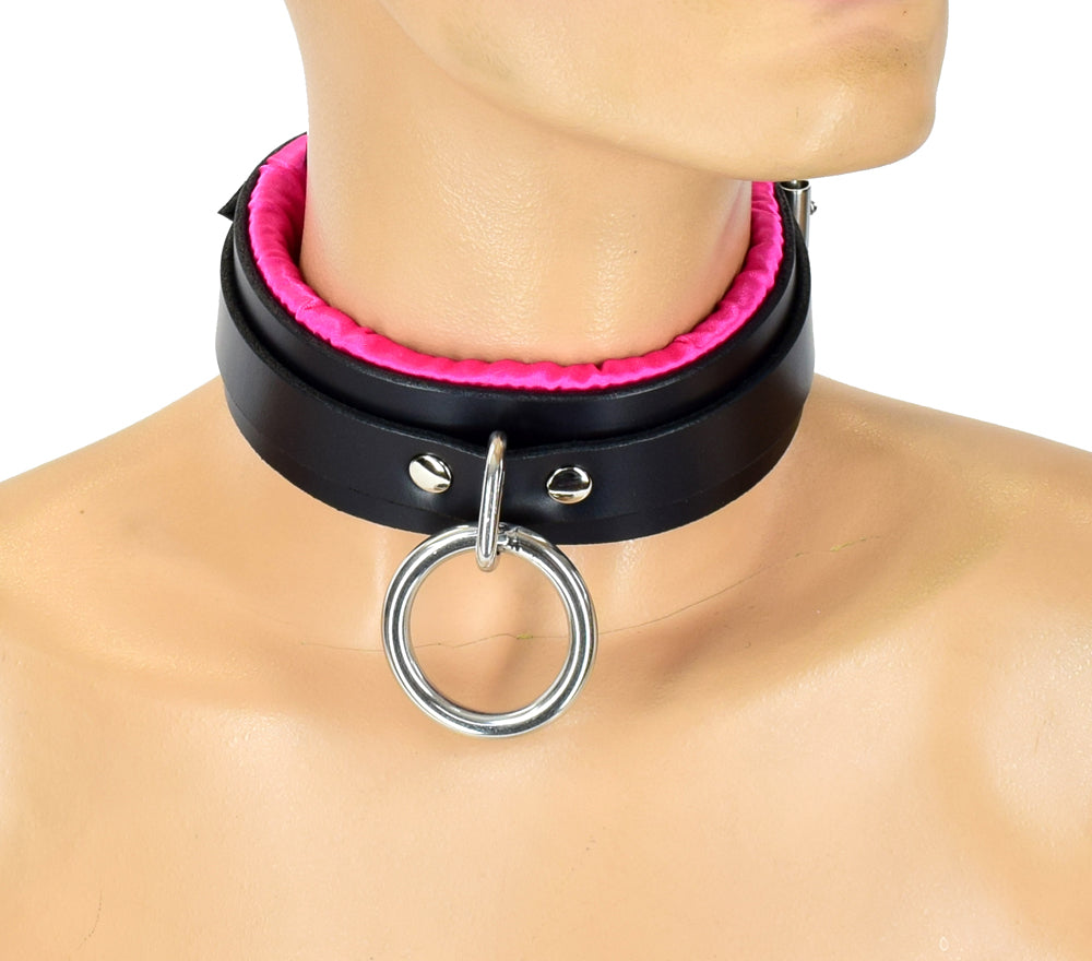 Locking Pink Satin Padded Collar