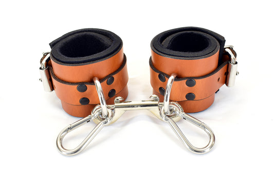 Brown Leather Wrist Bondage Cuffs