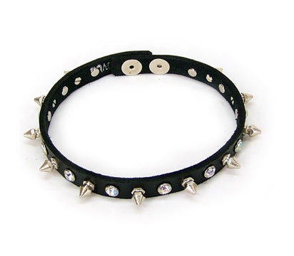 Leather Rhinestone/Spike Choker