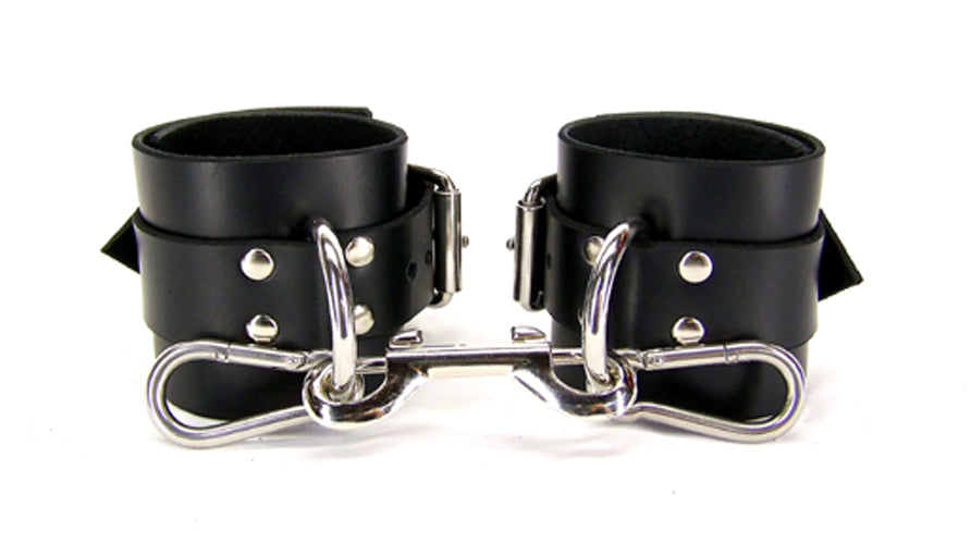 Black Satin Lined Leather Ankle Bondage Cuffs