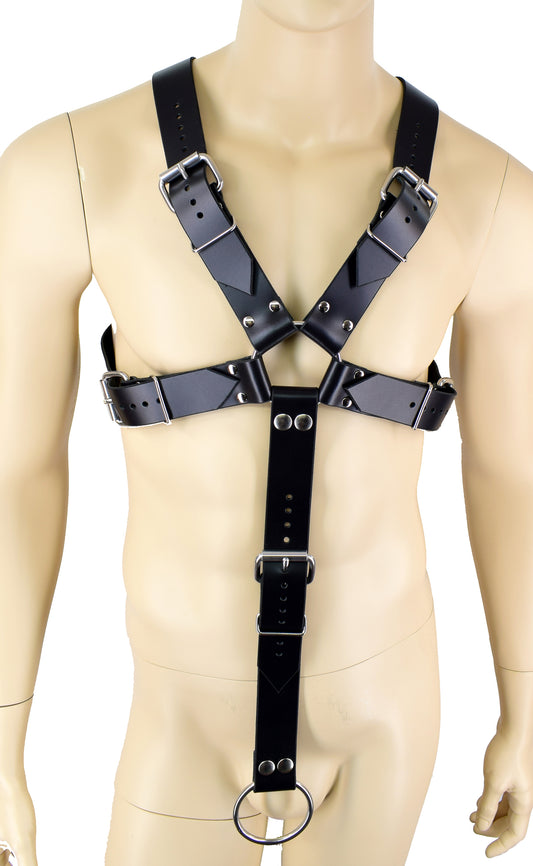 Leather Bondage X-Harness with Cock Ring Attachment