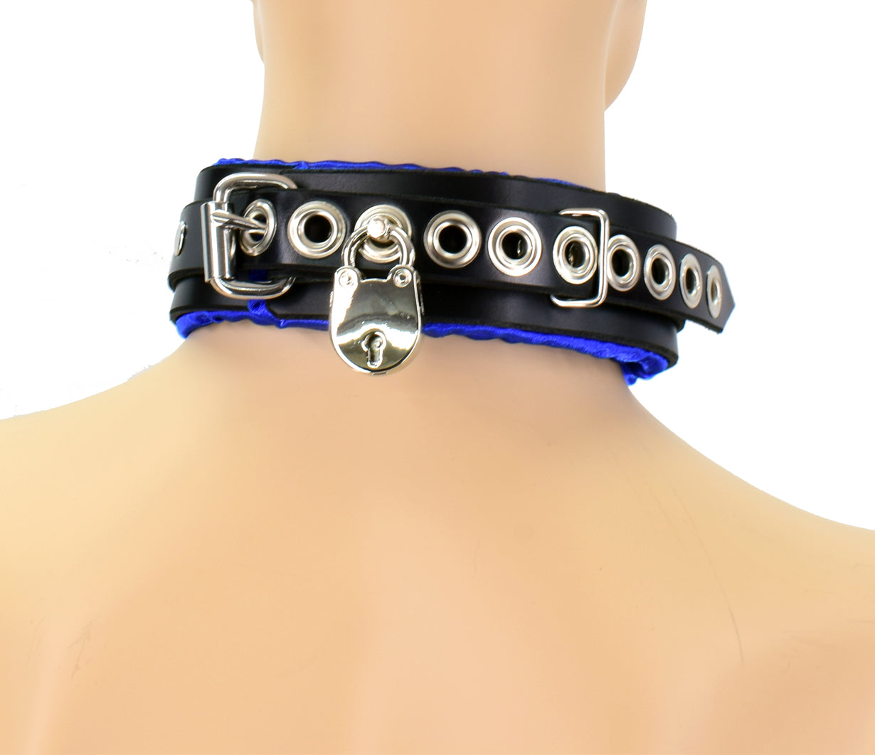 Locking Blue Satin Padded Collar