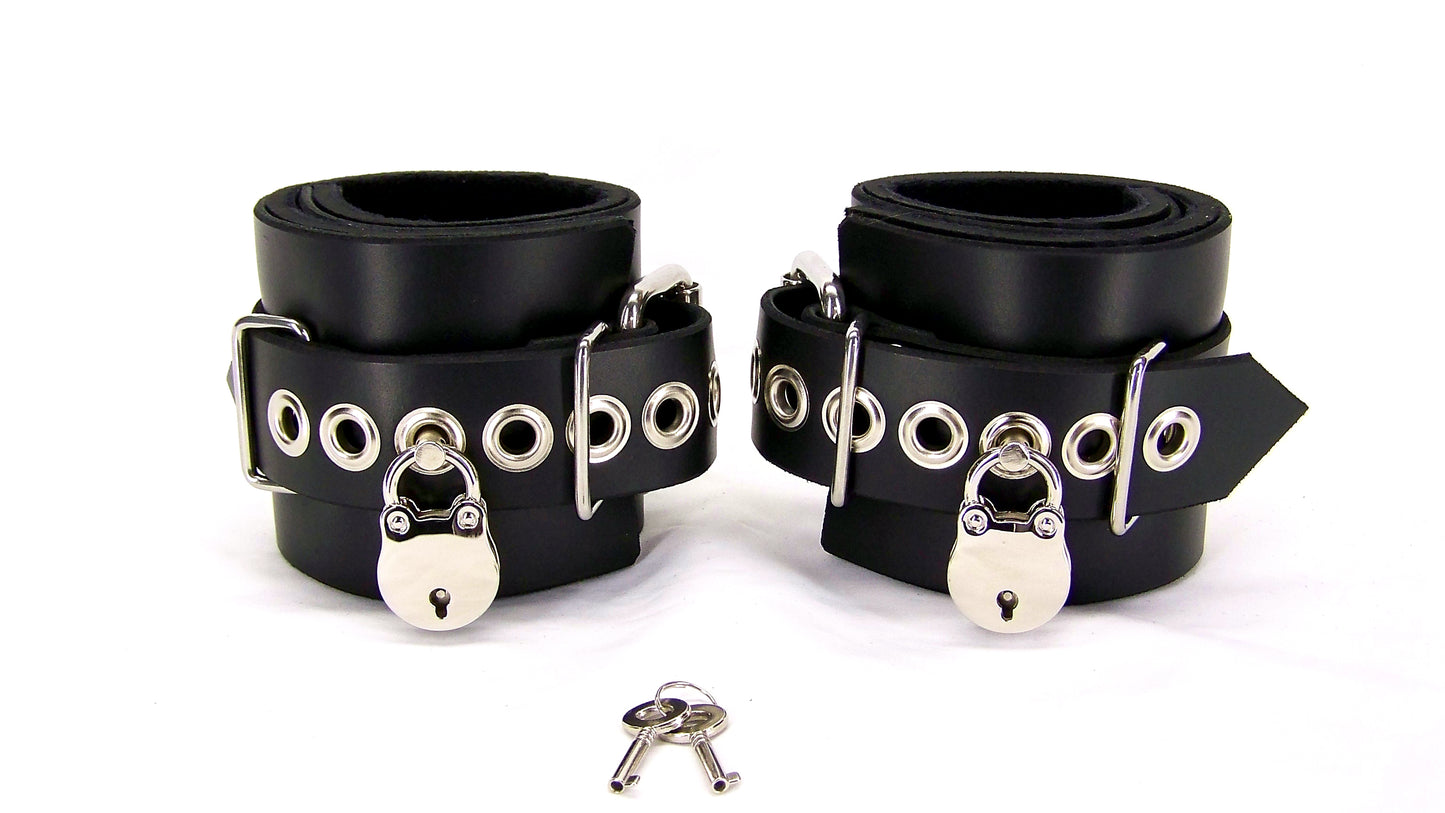 Locking Leather Ankle Bondage Cuffs