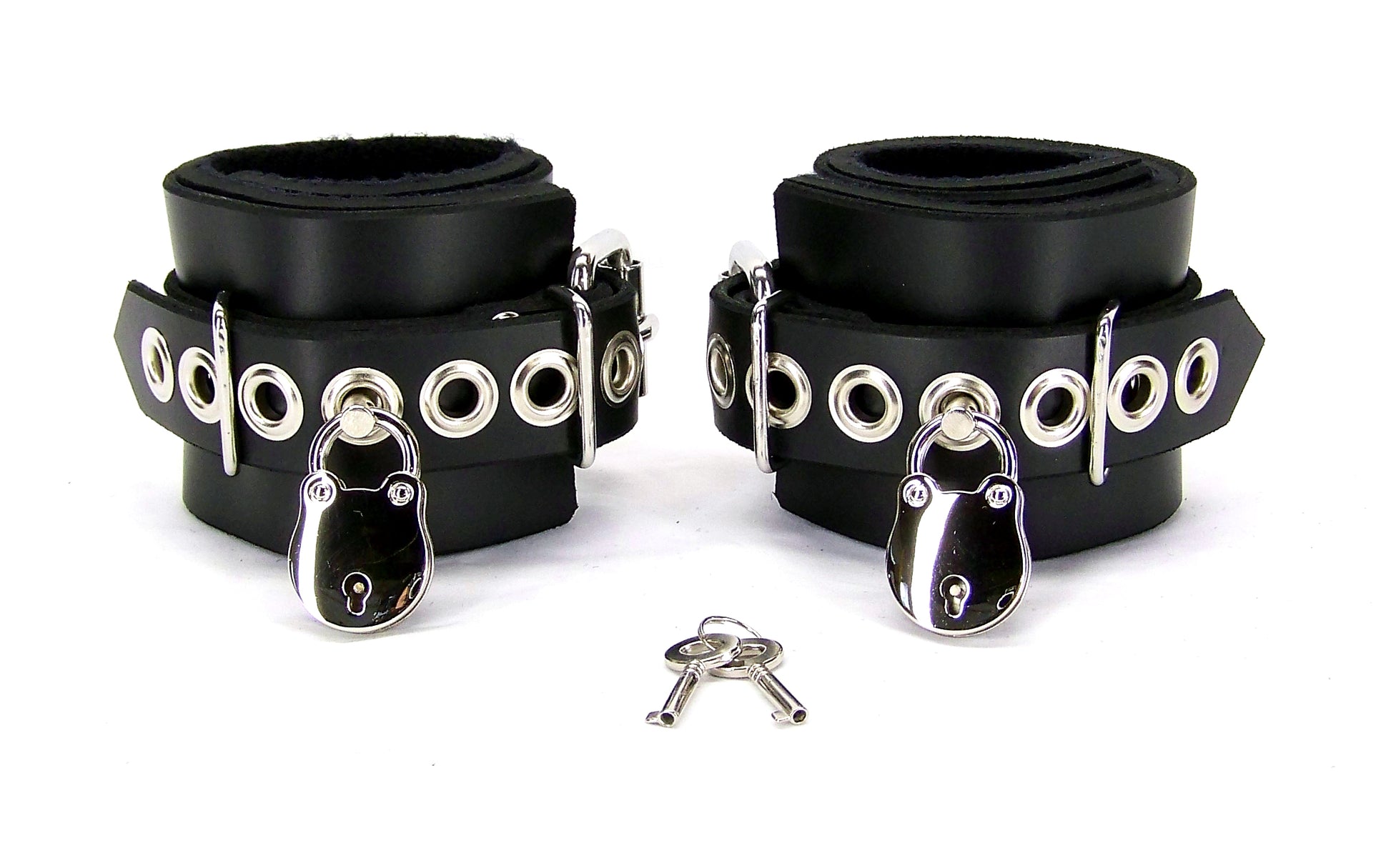 Locking Lined Leather Wrist Bondage Cuffs