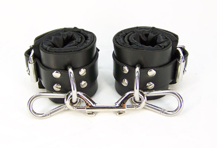 Black Satin Lined Leather Wrist Bondage Cuffs