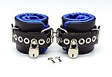 Locking Blue Satin Lined Leather Ankle Bondage Cuffs