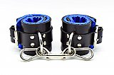 Blue Satin Lined Leather Ankle Bondage Cuffs