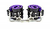 Purple Satin Lined Leather Wrist Bondage Cuffs