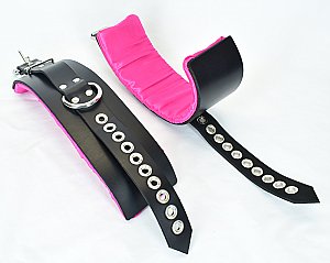 Locking Pink Satin Lined Leather Ankle Bondage Cuffs
