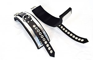 Locking Metal Band Lined Leather Ankle Bondage Cuffs