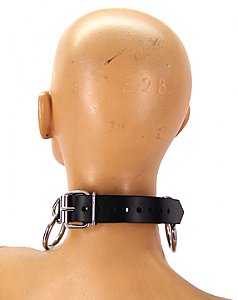 Leather Triple Ring Metal Band Bondage Collar