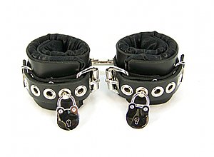 Locking Black Satin Lined Leather Wrist Bondage Cuffs